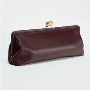 Zara metal trim leather clutch bag Brown NWT buttery soft leather